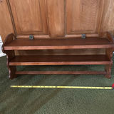 Oak oval-top pedestal table with matching two-tier shelf - thumbnail 3 of 15