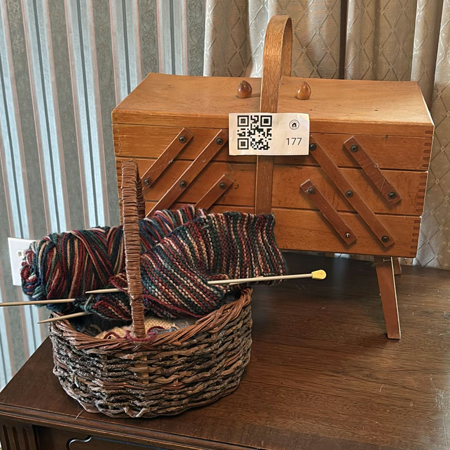 Wooden Sewing Basket and Knitting Supplies - image 1 of 10