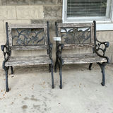 Two Cast Iron Bench Chairs - thumbnail 1 of 11