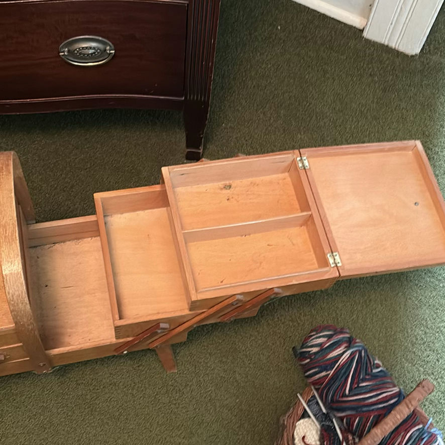 Wooden Sewing Basket and Knitting Supplies - image 7 of 10