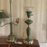 Green Tole Painted Metal Table Lamps - thumbnail 8 of 11