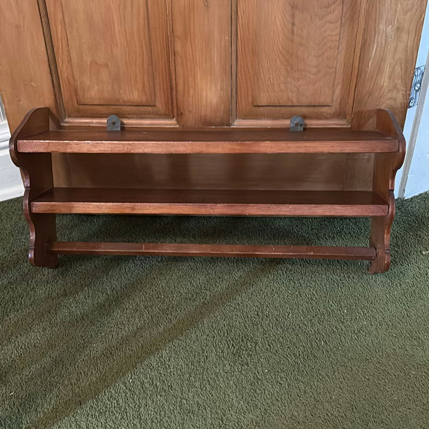 Oak oval-top pedestal table with matching two-tier shelf - image 2 of 15