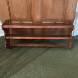 Oak oval-top pedestal table with matching two-tier shelf - thumbnail 2 of 15
