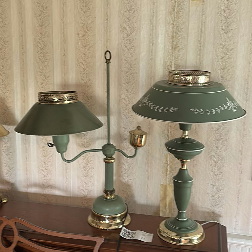 Green Tole Painted Metal Table Lamps - image 10 of 11