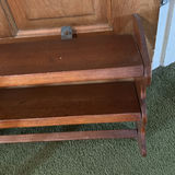 Oak oval-top pedestal table with matching two-tier shelf - thumbnail 6 of 15