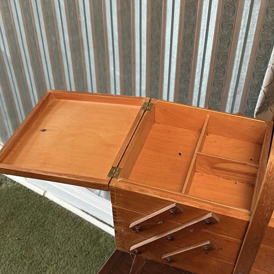 Wooden Sewing Basket and Knitting Supplies - image 4 of 10