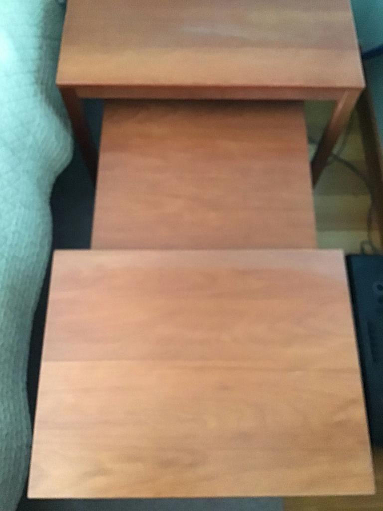 Three wooden nesting tables - surface wear on the larger table - image 3 of 3