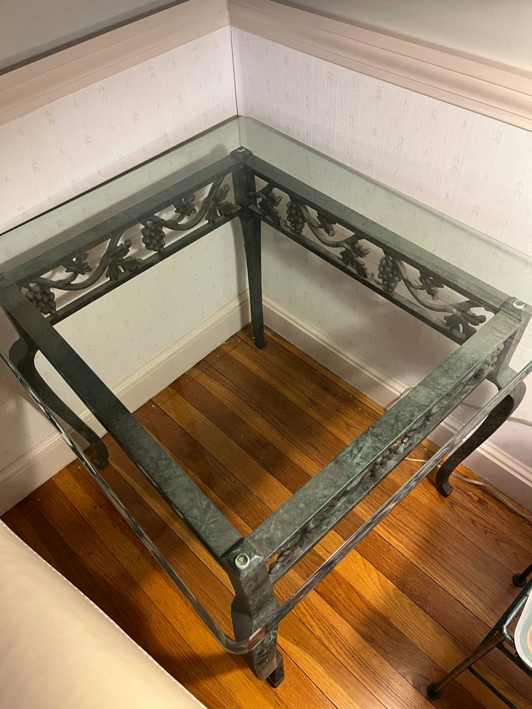 Wrought-iron and glass console table with grapevine motif 28x25 - image 1 of 2