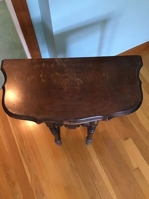 Antique dark wood table with carved apron - Image 1 of 3