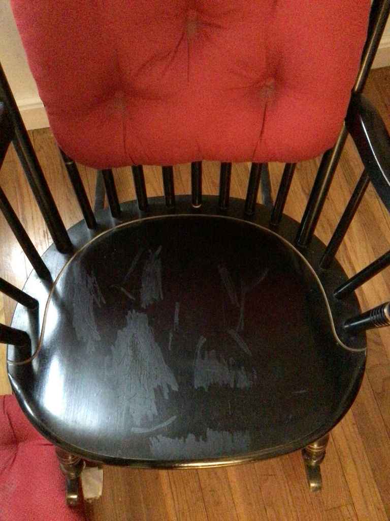 Black wooden rocking chair with red tufted cushions - image 5 of 5