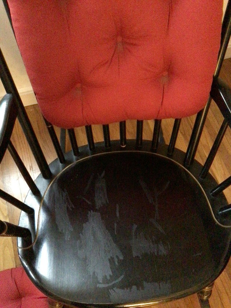 Black wooden rocking chair with red tufted cushions - image 4 of 5