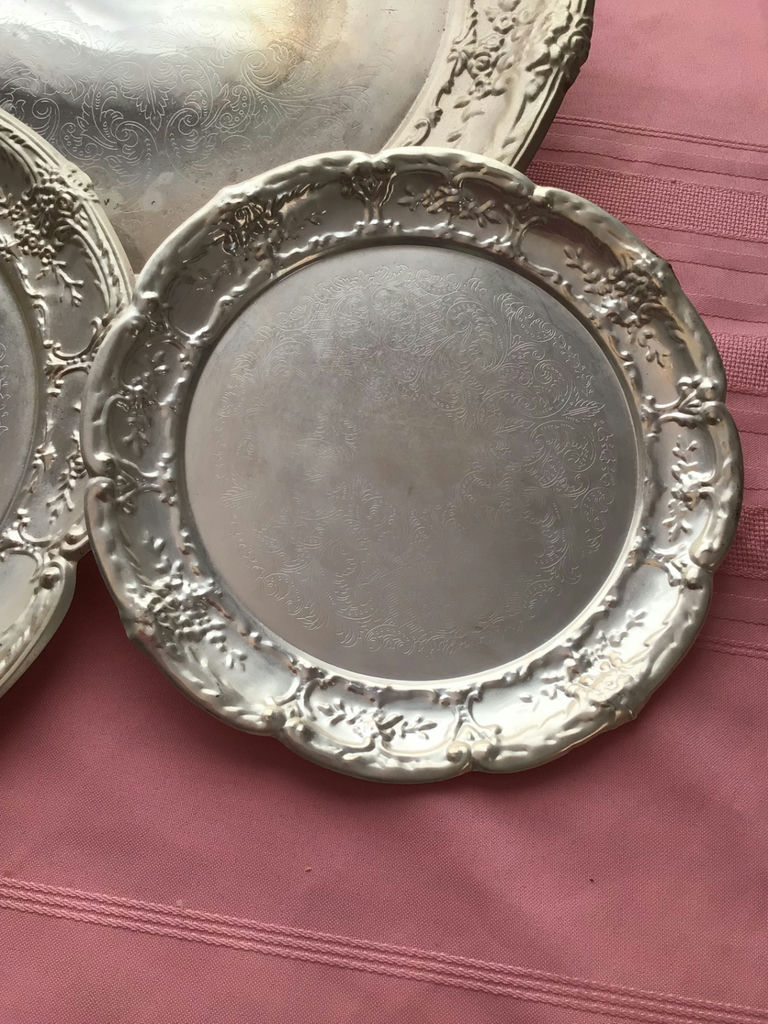 Set of three ornate embossed metal plates - image 2 of 4