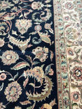 Black and Navy Blue Oriental Area Rug with Floral Border - thumbnail 3 of 3