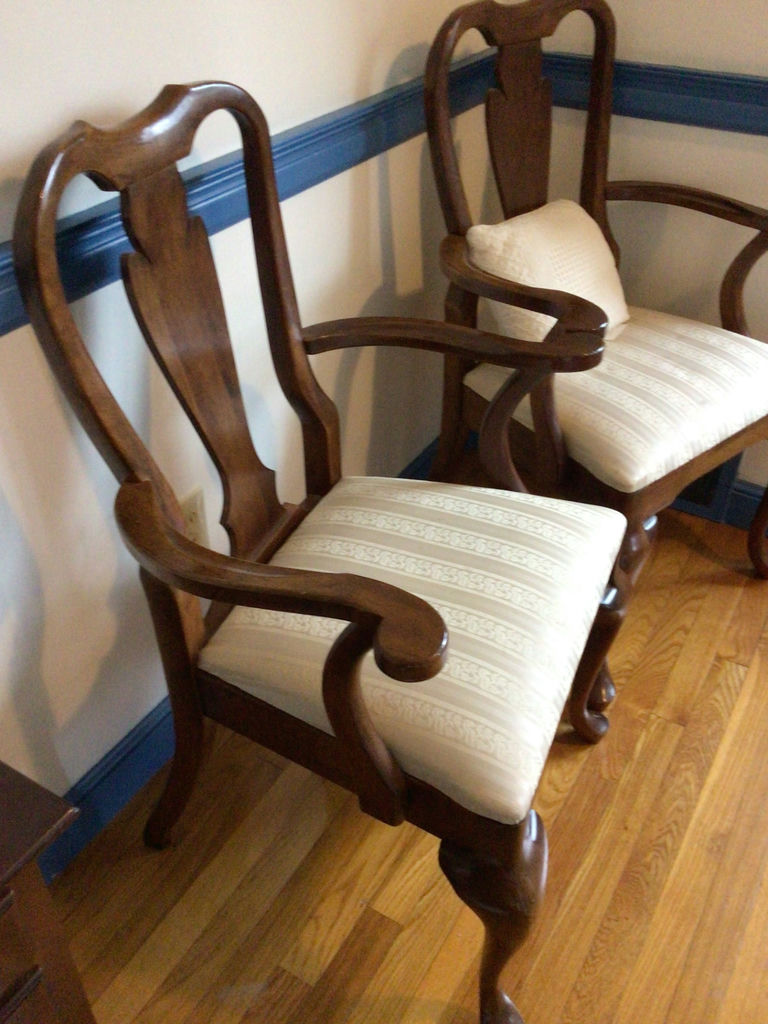 Pair of carved wooden armchairs with upholstered seats - image 2 of 2