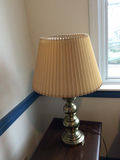 Brass lamp with pleated beige shade - thumbnail 1 of 3