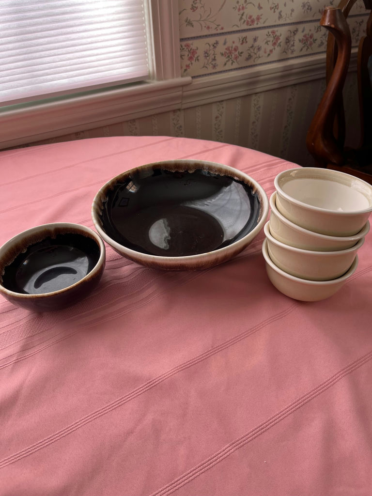 Assorted ceramic bowls with white and dark brown glazes - image 3 of 4