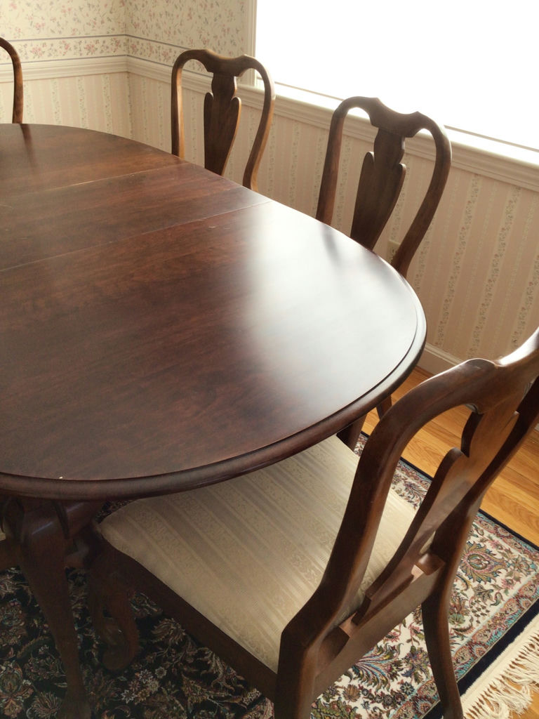Oval dining table with six carved wooden chairs - image 3 of 4
