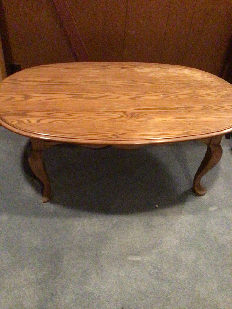 Oval wooden coffee table with curved legs - image 2 of 2