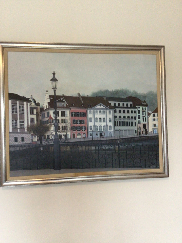 European riverside town painting - image 2 of 4