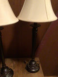 Pair of black metal table lamps with cream fabric shades - thumbnail 3 of 4