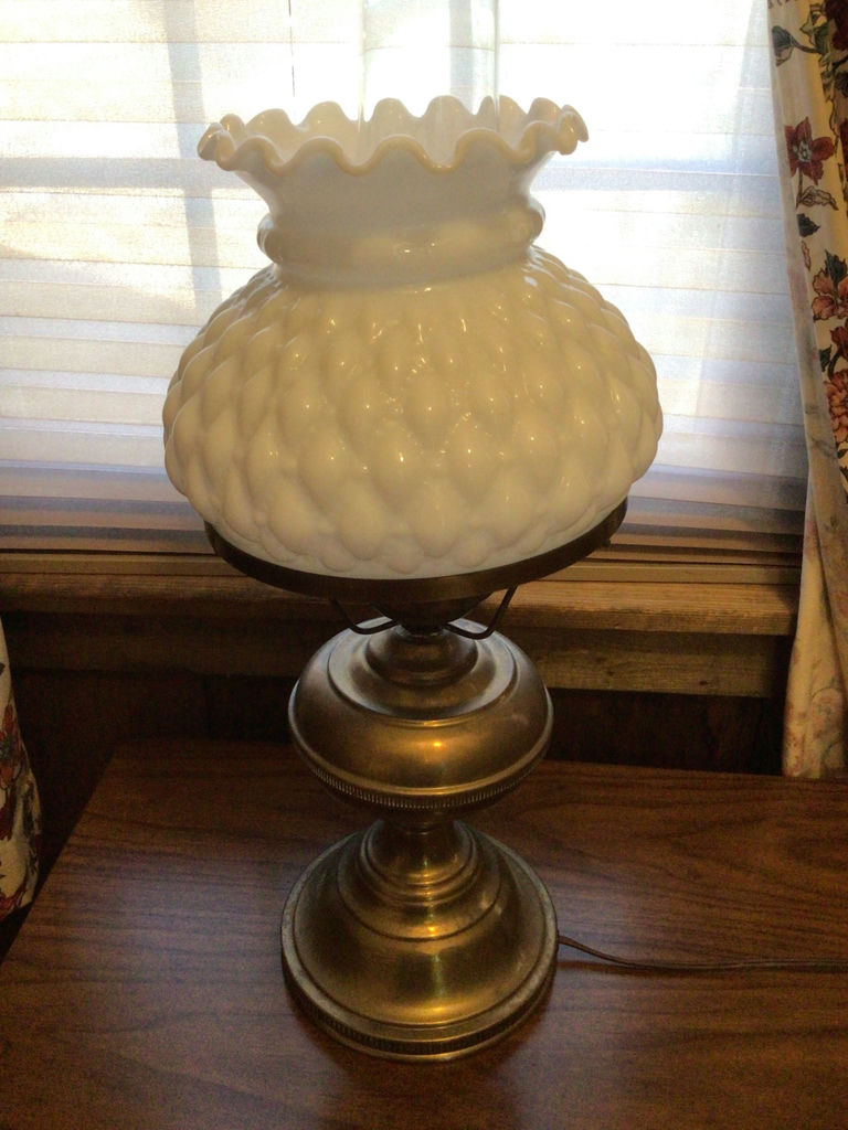 Brass electric table lamp with white textured glass shade - image 2 of 4