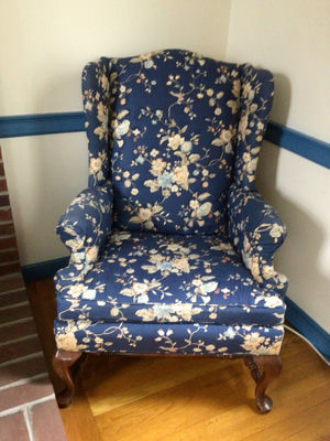 Blue Floral Upholstered Armchair - Image 1 of 3