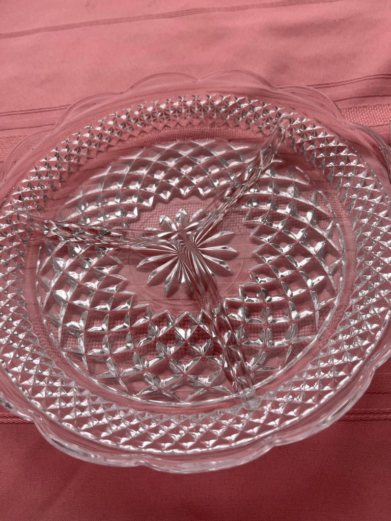 Crystal decanters, cut-glass dish, and floral porcelain gravy boat with saucer - image 1 of 4