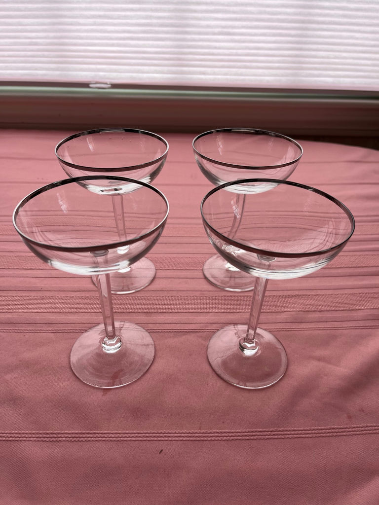 Four silver-rimmed cocktail glasses - image 1 of 1
