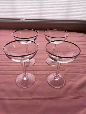 Four silver-rimmed cocktail glasses - Image 1 of 1