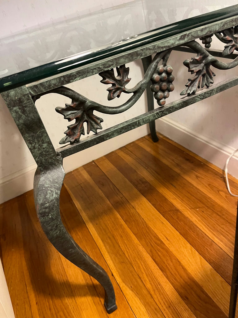 Wrought-iron and glass console table with grapevine motif 28x25 - image 2 of 2