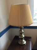 Brass lamp with pleated beige shade - thumbnail 2 of 3