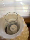 Brass electric table lamp with white textured glass shade - thumbnail 4 of 4
