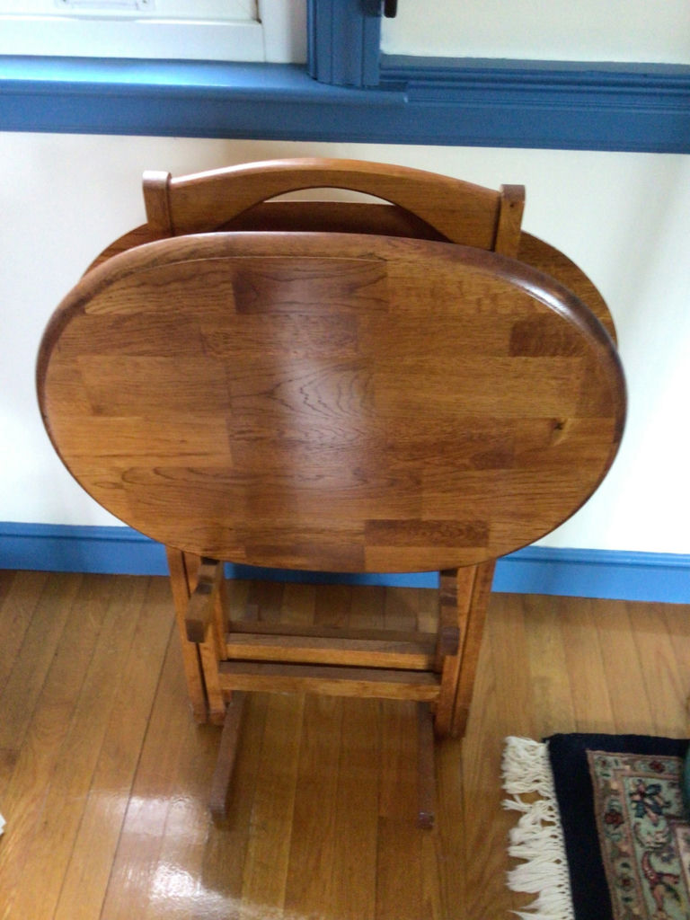 Oval wooden folding tables on folding stand - image 1 of 2