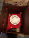 Red bone china tea set with teapot and cups - thumbnail 2 of 4