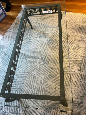 Glass-top coffee table with ornate wrought-iron grapevine frame 50x24 - Image 1 of 2