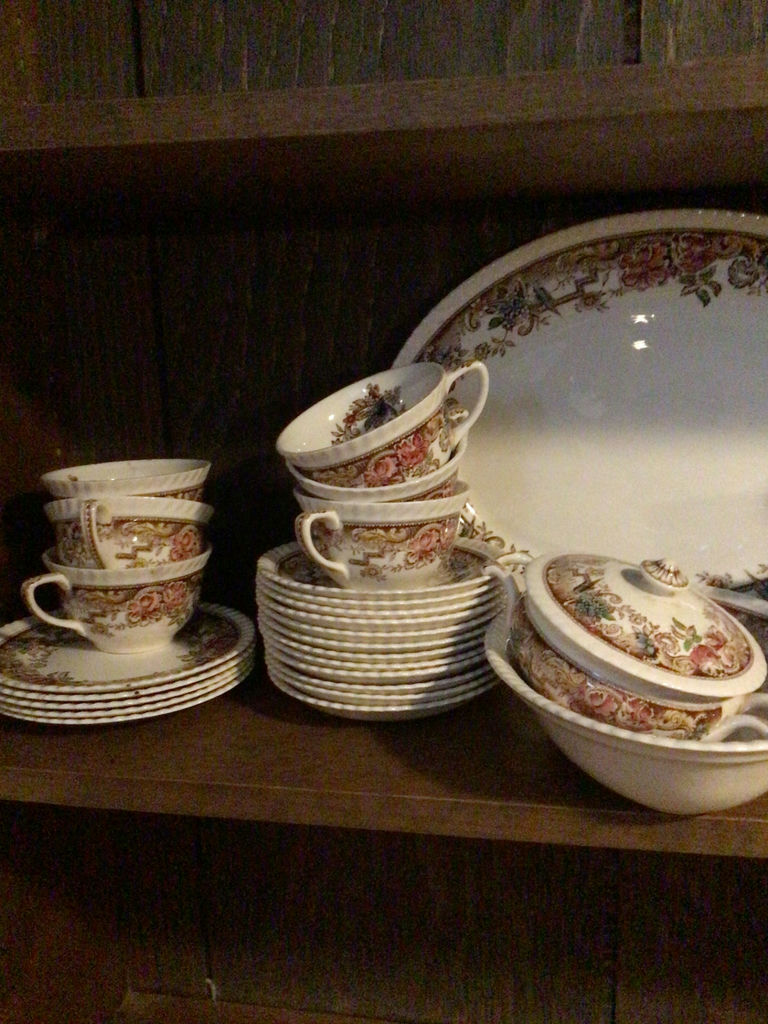 Floral pattern china dinnerware set with plates, bowls, cups and stemware - image 2 of 3