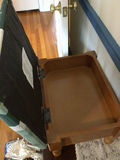 Storage ottoman with tapestry upholstery and wooden legs - thumbnail 2 of 3
