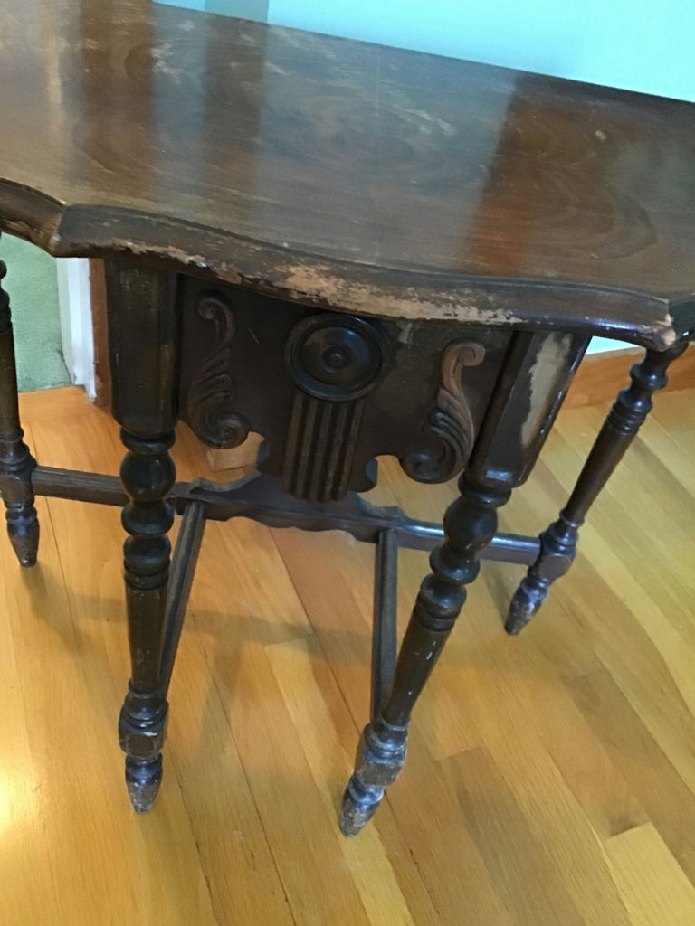 Antique dark wood table with carved apron - image 3 of 3