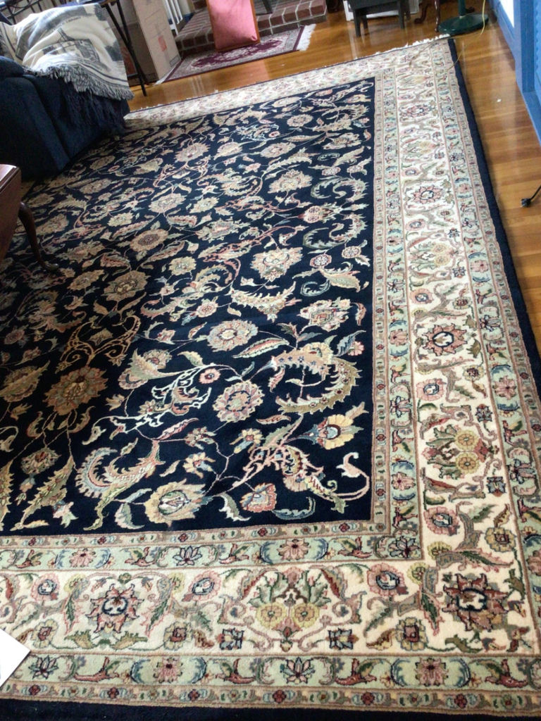 Black and Navy Blue Oriental Area Rug with Floral Border - image 2 of 3