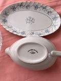 Crystal decanters, cut-glass dish, and floral porcelain gravy boat with saucer - thumbnail 3 of 4
