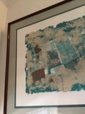 Framed abstract teal and beige collage print - thumbnail 1 of 3