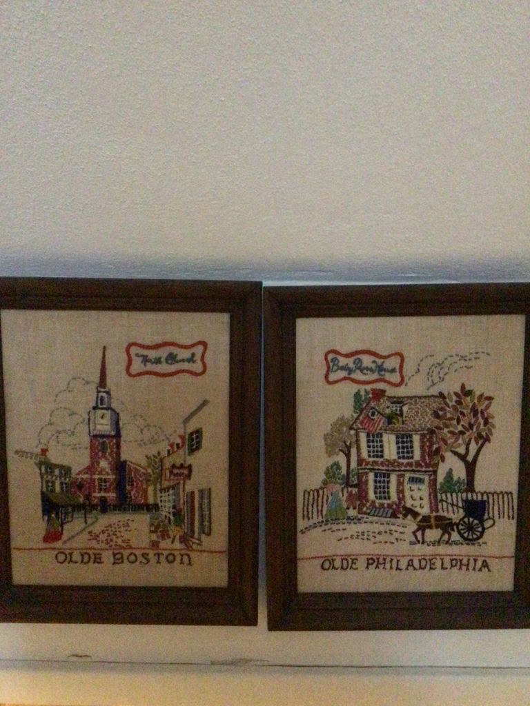 Framed cross-stitch panels: Olde Boston and Olde Philadelphia - image 1 of 3