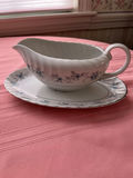 Crystal decanters, cut-glass dish, and floral porcelain gravy boat with saucer - thumbnail 2 of 4