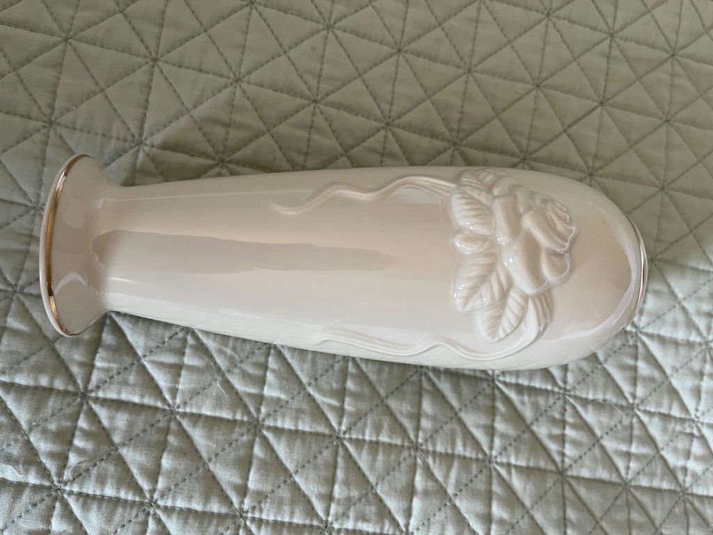 Cream porcelain vase with floral relief - image 1 of 2