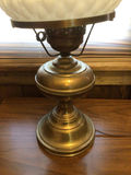 Brass electric table lamp with white textured glass shade - thumbnail 3 of 4