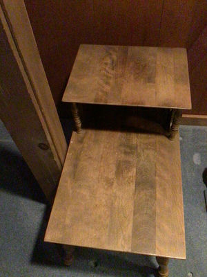 Two-tier wooden tables with turned legs - Image 1 of 2