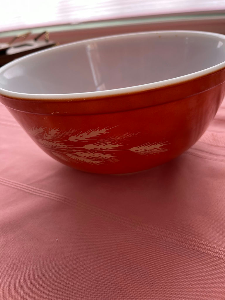 Red Pyrex bowl with wheat motif - image 1 of 3