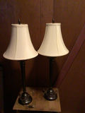 Pair of black metal table lamps with cream fabric shades - thumbnail 1 of 4
