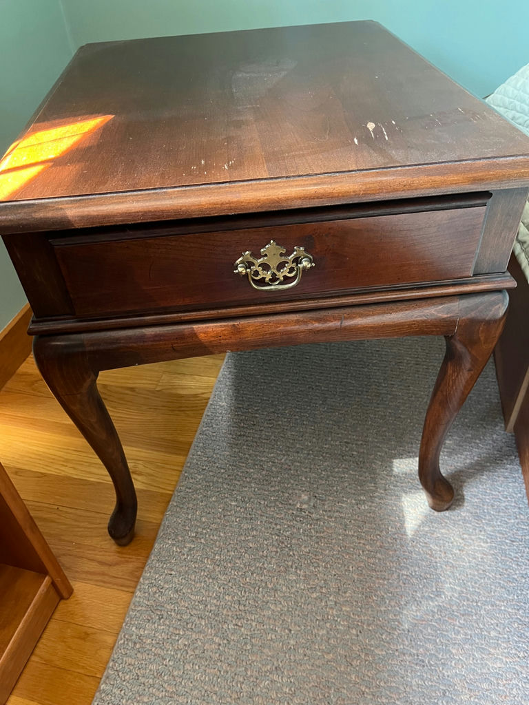 Dark wood end table with one drawer - image 2 of 2