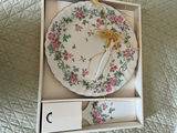 Floral porcelain cake plate with matching small porcelain knife - thumbnail 1 of 2